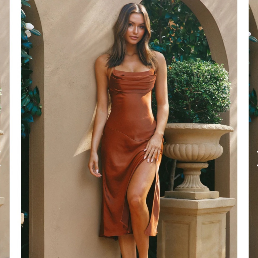 Well Versed Pleated Bust Front Split Dress Chocolate